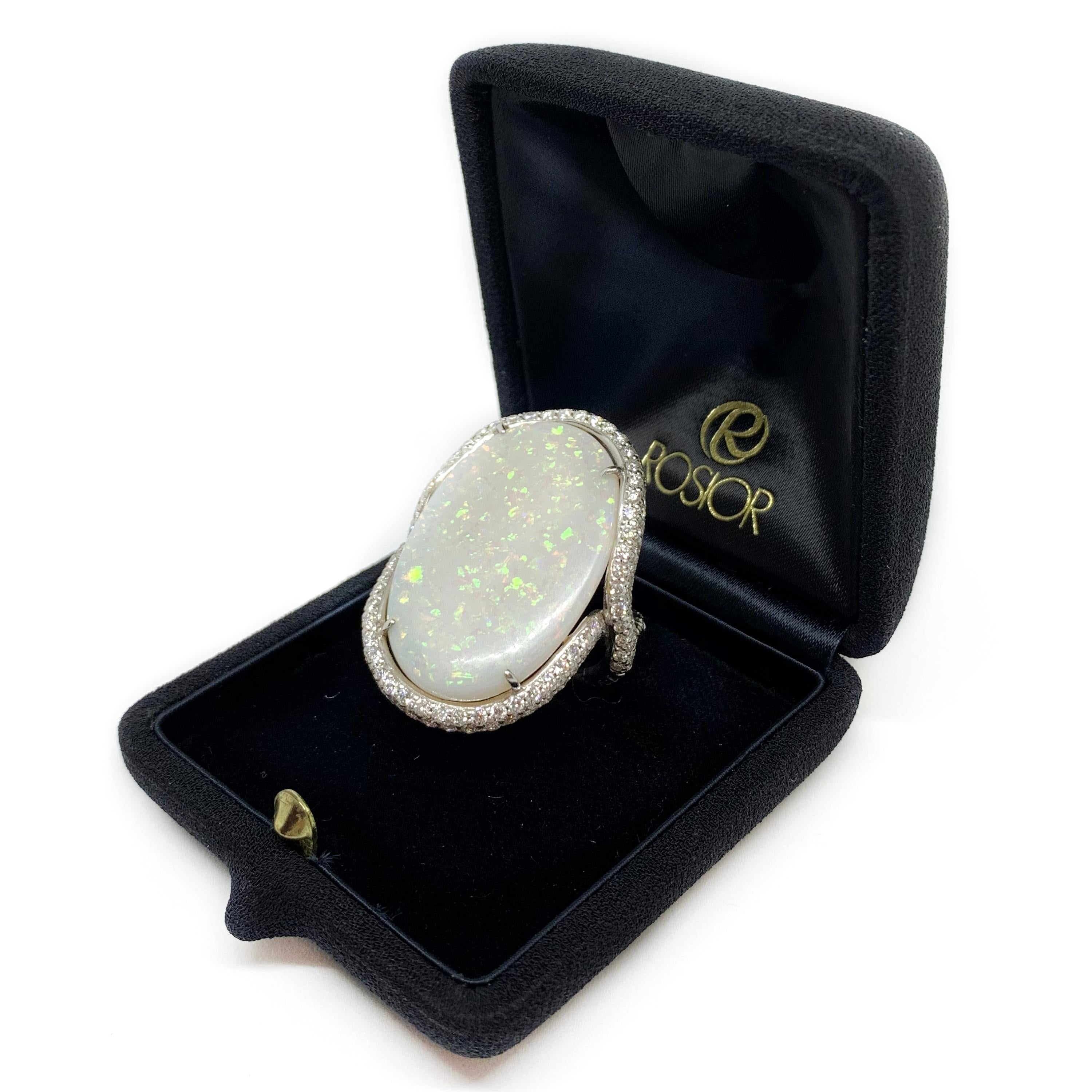 Rosior one-off Opal and Diamond Ring Hand Chiseled and set in White Gold  In New Condition In Porto, PT
