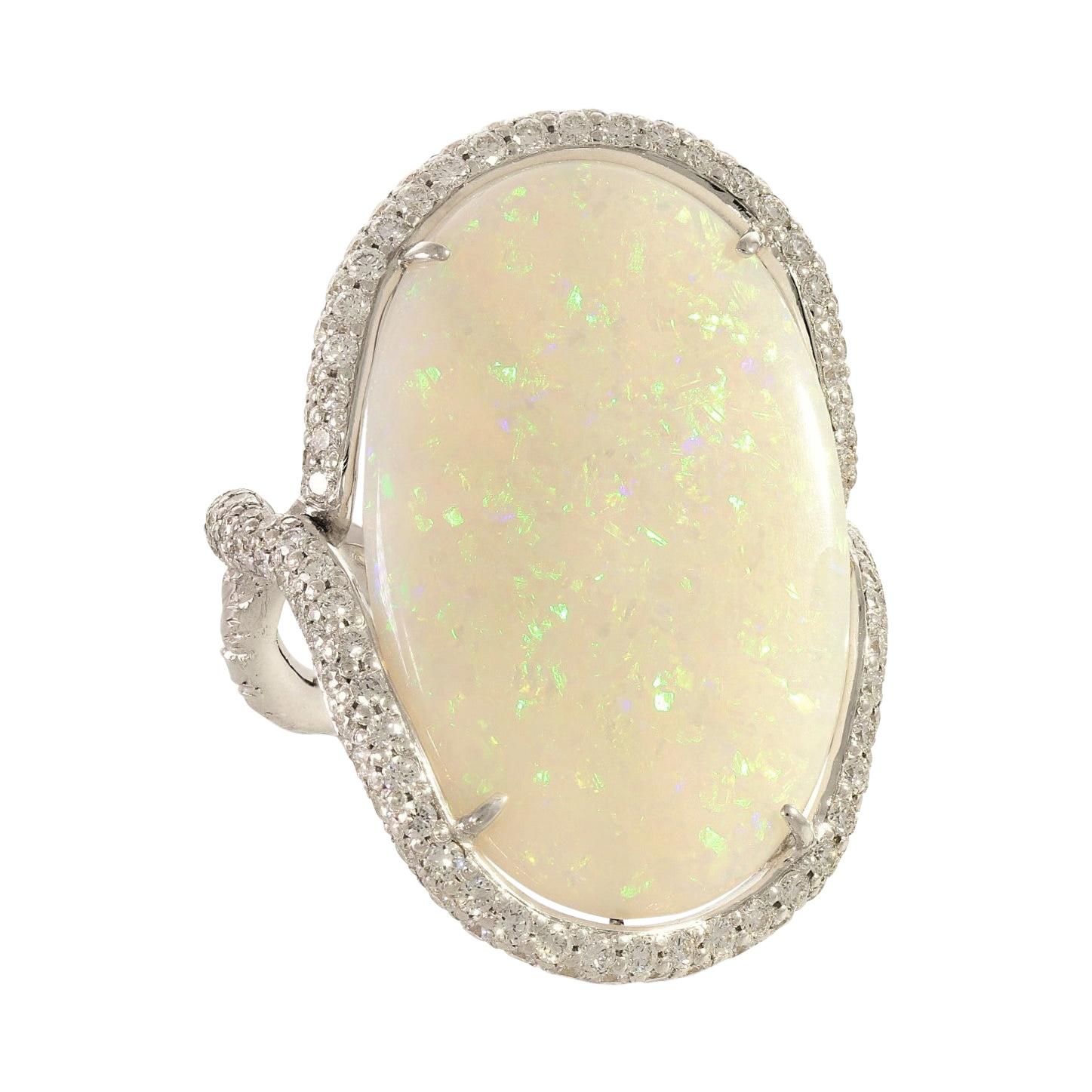 Rosior one-off Opal and Diamond Ring Hand Chiseled and set in White Gold 