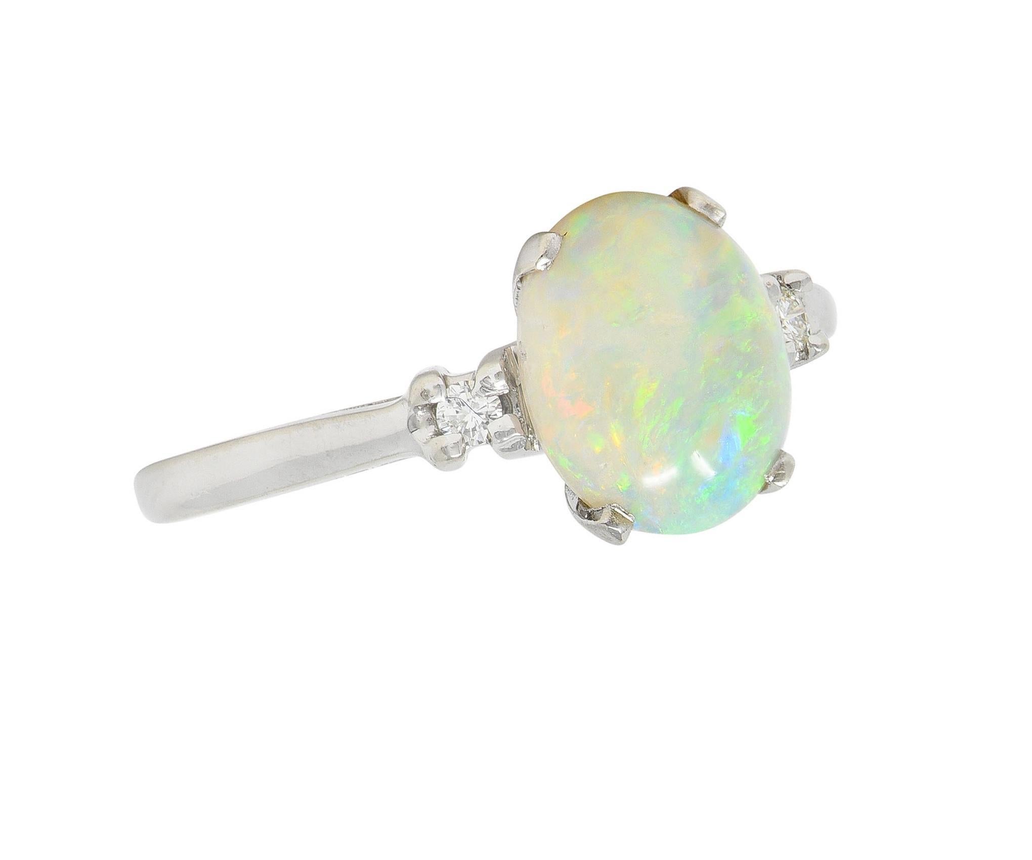 Contemporary Opal Diamond 14 Karat White Gold Three Stone Ring For Sale 6