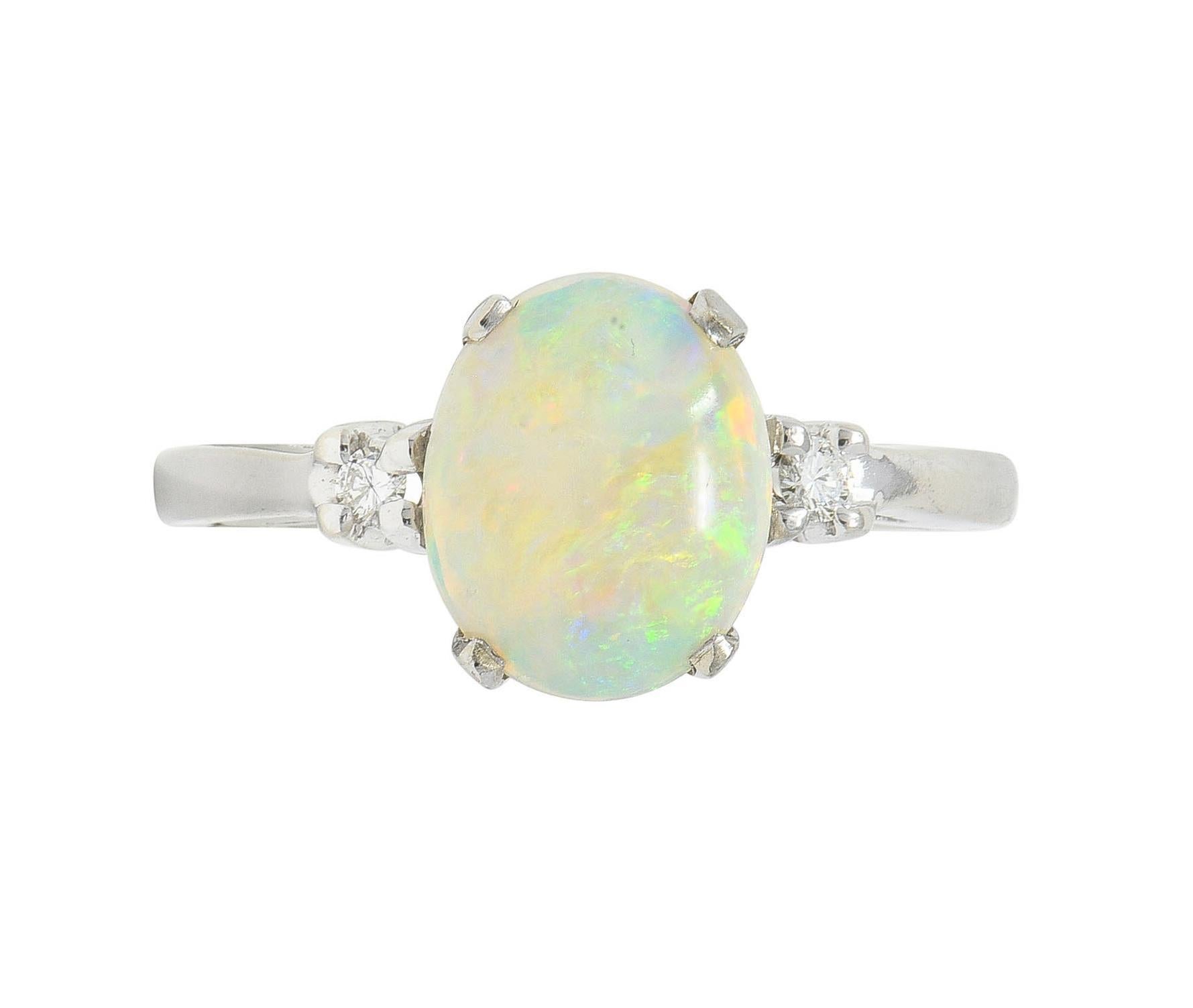 Contemporary Opal Diamond 14 Karat White Gold Three Stone Ring For Sale 7