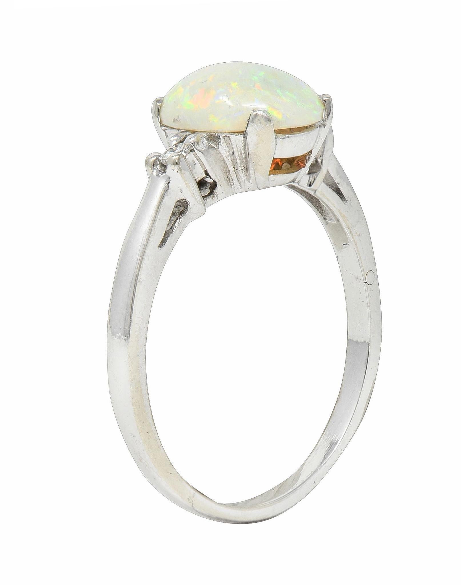 Contemporary Opal Diamond 14 Karat White Gold Three Stone Ring For Sale 8