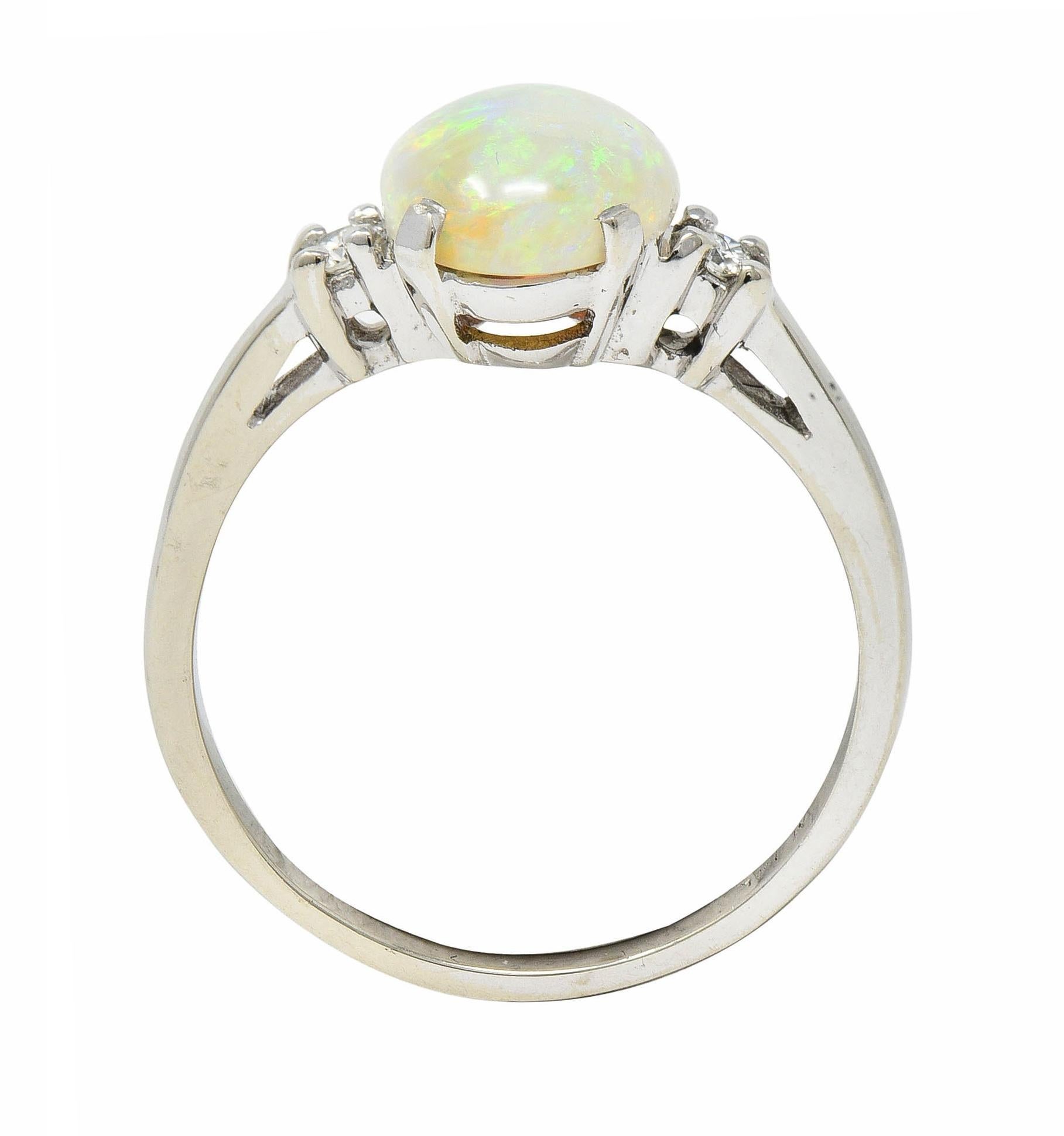 Contemporary Opal Diamond 14 Karat White Gold Three Stone Ring For Sale 9