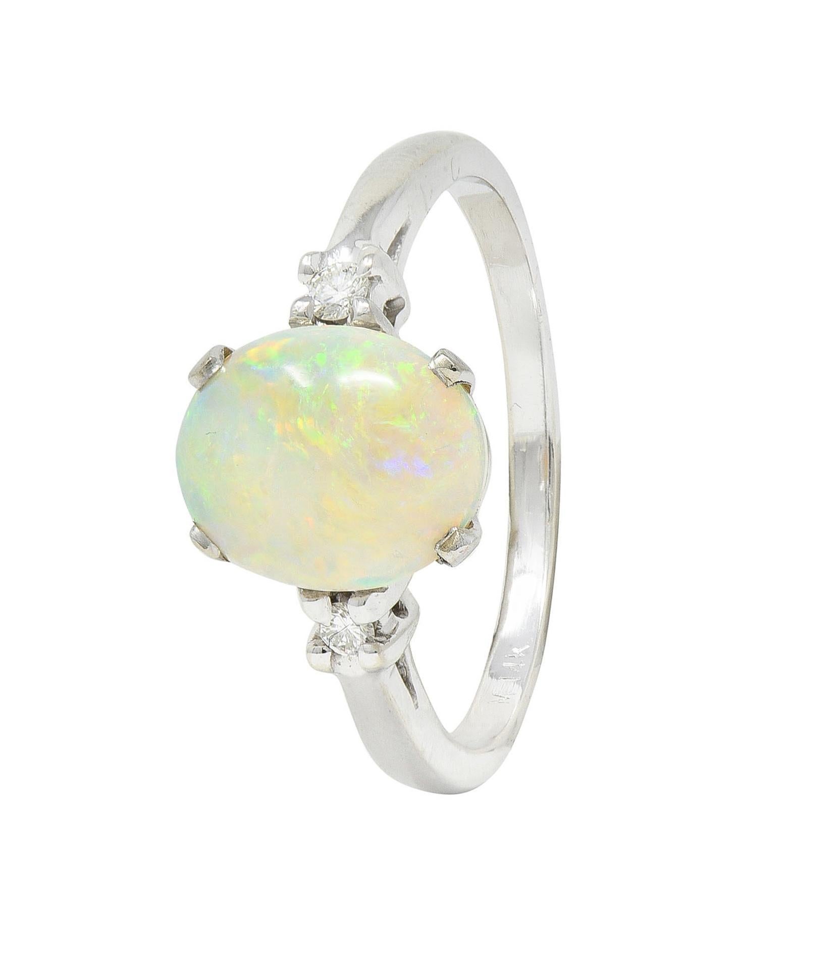 Contemporary Opal Diamond 14 Karat White Gold Three Stone Ring For Sale 10