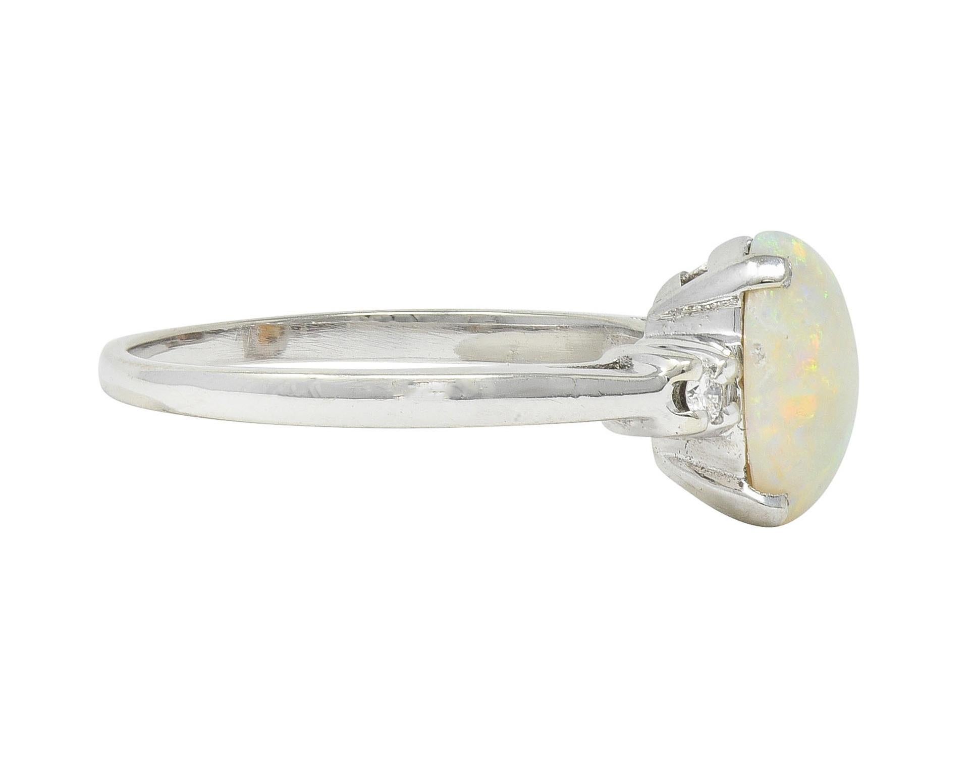 Contemporary Opal Diamond 14 Karat White Gold Three Stone Ring In Excellent Condition For Sale In Philadelphia, PA