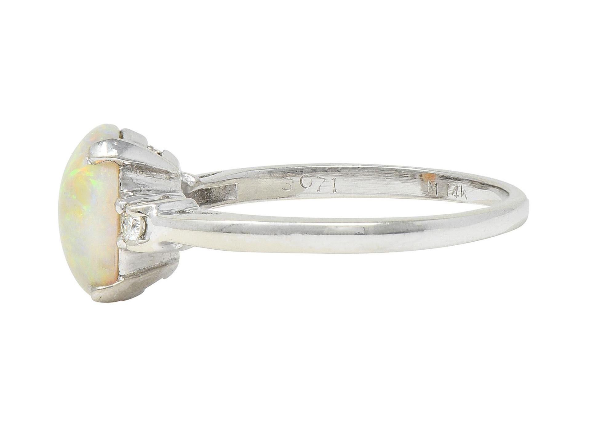 Women's or Men's Contemporary Opal Diamond 14 Karat White Gold Three Stone Ring For Sale