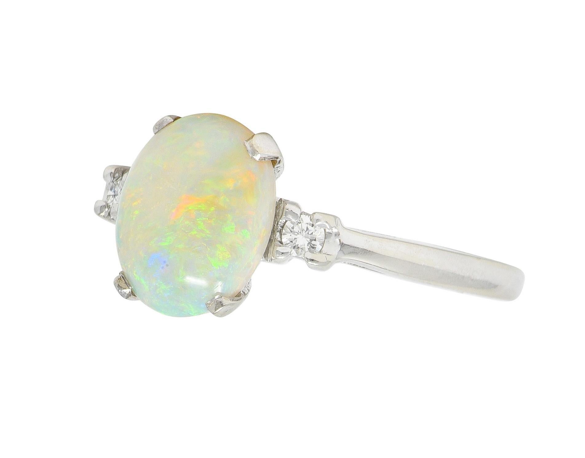 Contemporary Opal Diamond 14 Karat White Gold Three Stone Ring For Sale 4