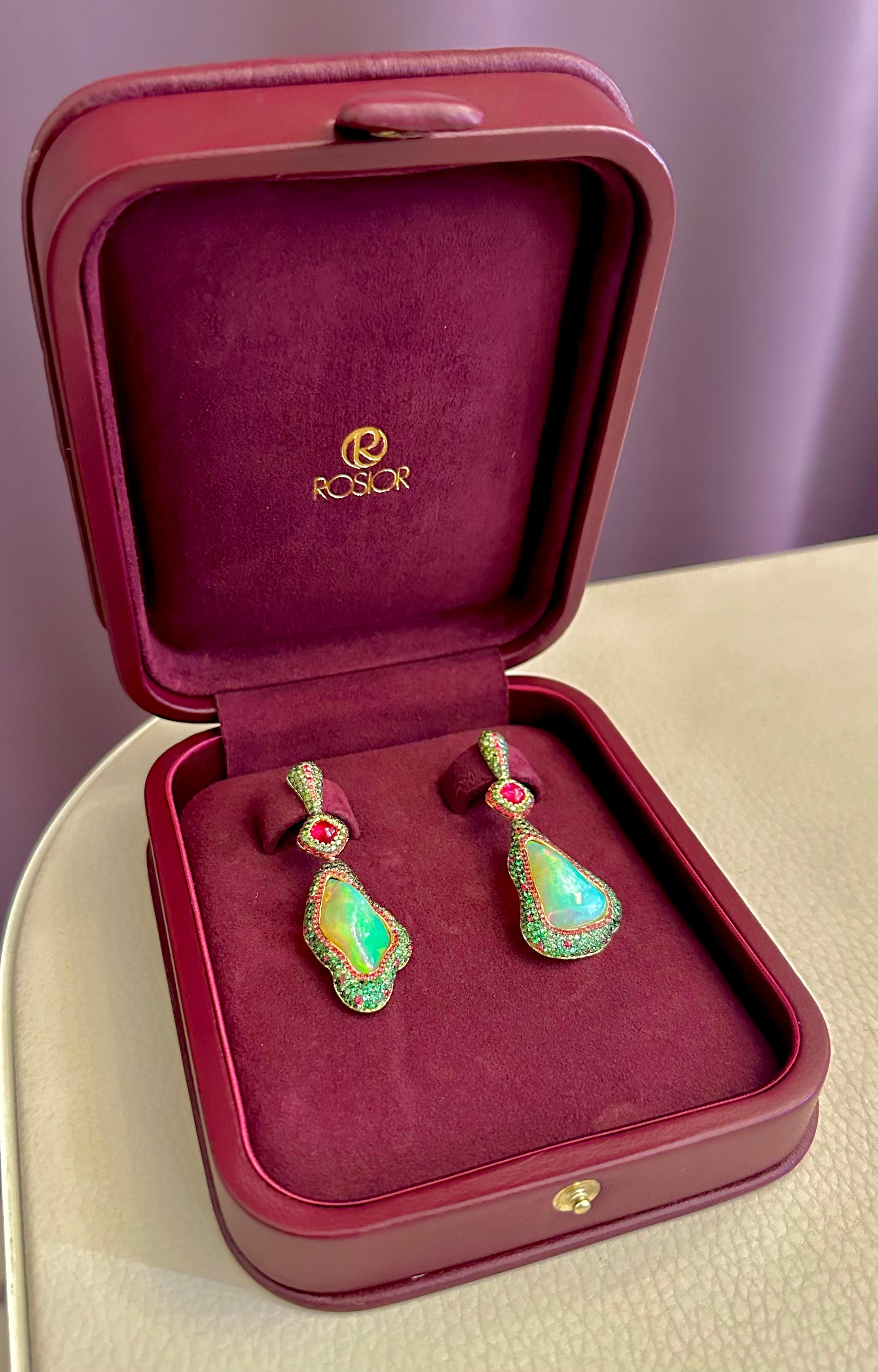 Contemporary Opal, Diamond, Sapphire and Spinel Drop Earrings set in Yellow Gold In New Condition In Porto, PT