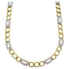Contemporary Open Square Pavé Diamond Long Link Necklace in 18 Karat Yellow Gold