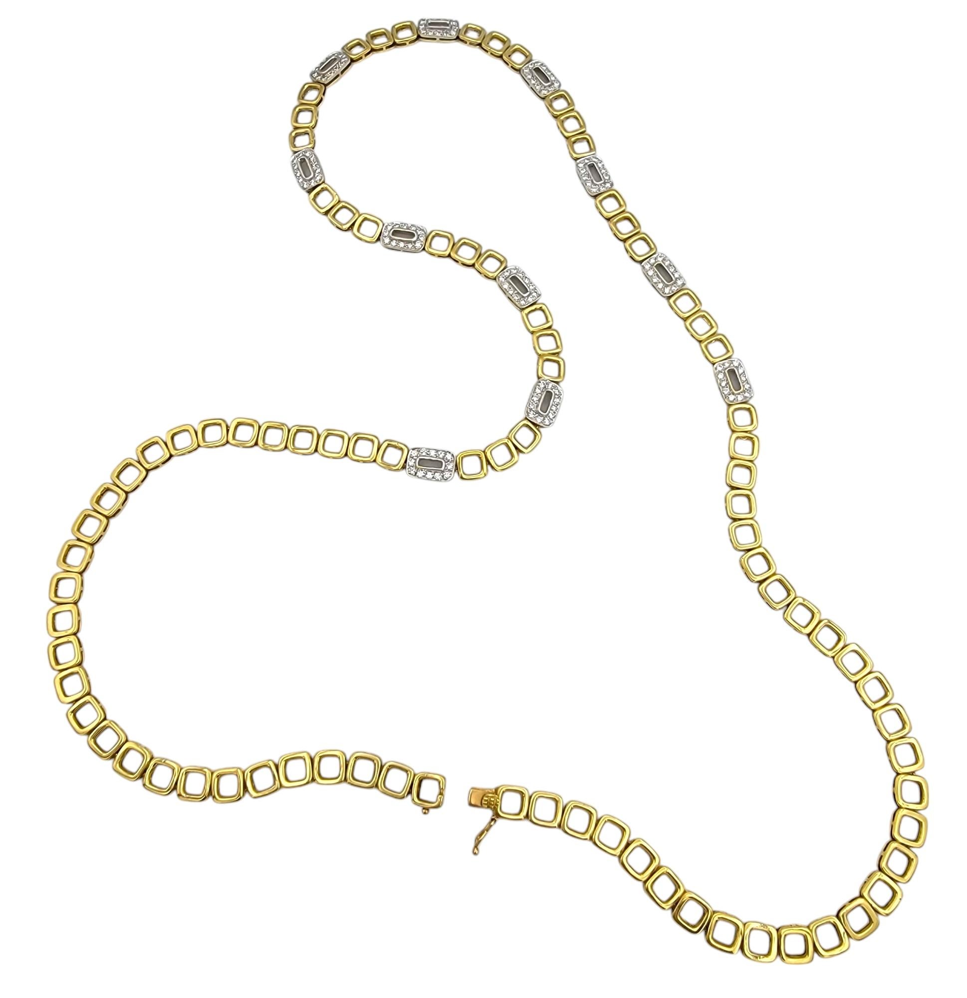 Collana a maglie lunghe in oro giallo 18 carati con pavé quadrato aperto e contemporaneo di diamanti In condizioni buone in vendita a Scottsdale, AZ