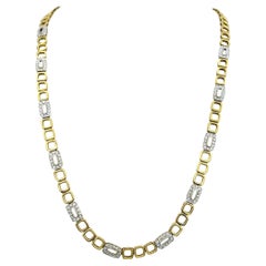 Contemporary Open Square Pavé Diamond Long Link Necklace in 18 Karat Yellow Gold