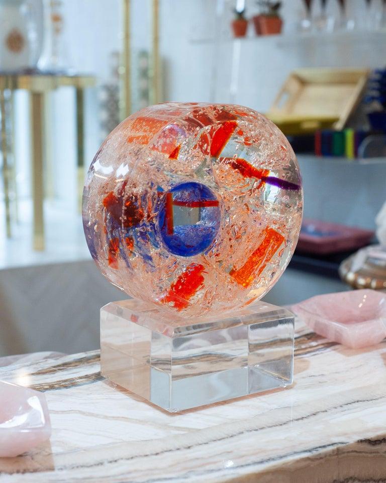American Contemporary Orange and Blue Multicoloured Acrylic Sculpture For Sale