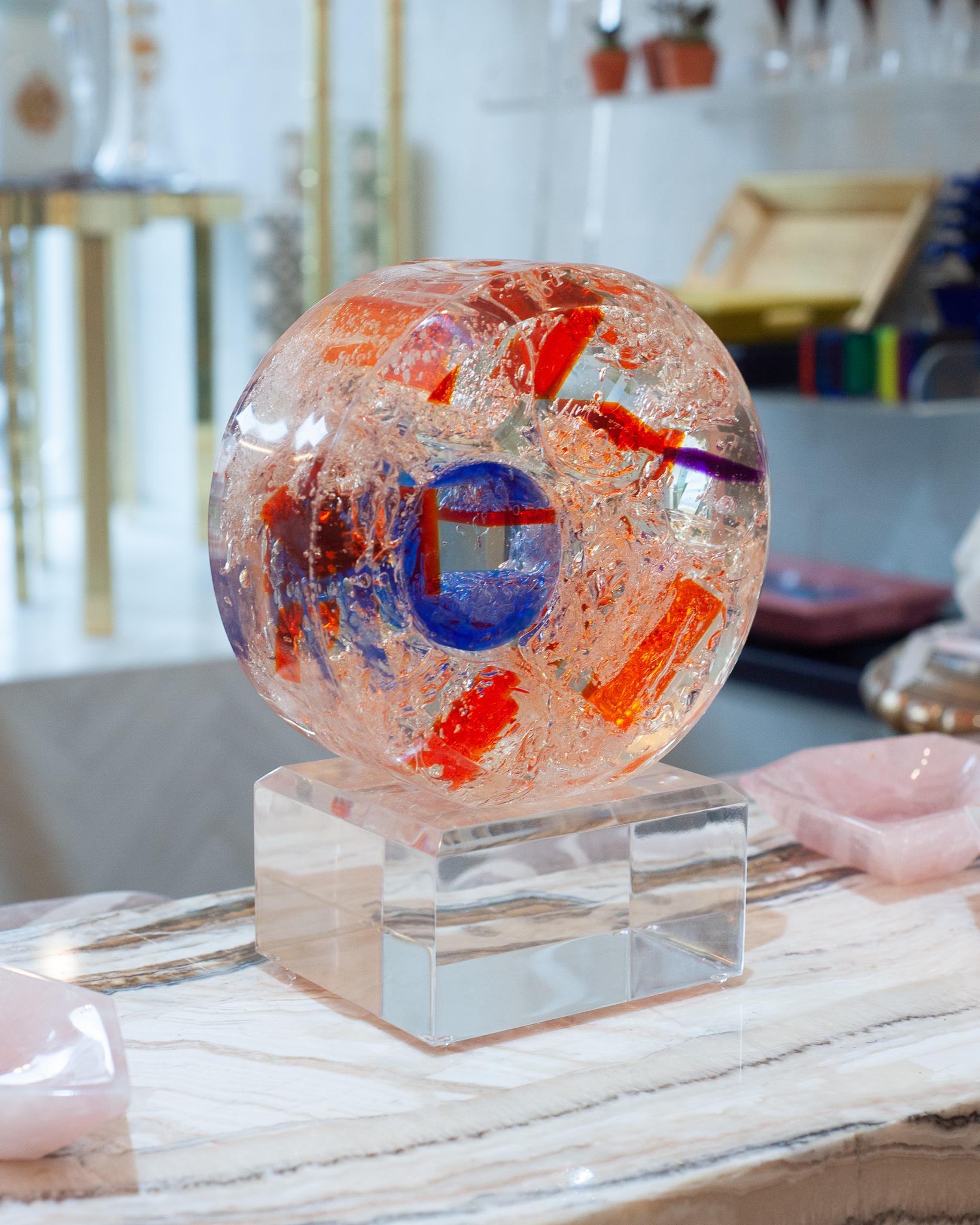 Contemporary Orange and Blue Multicoloured Acrylic Sculpture In New Condition For Sale In Toronto, ON