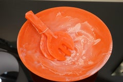 Contemporary Orange and White Resin Salad Bowl Serving Set