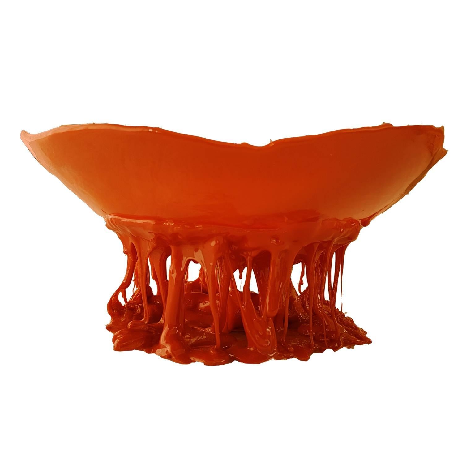 Gaetano Pesce Italian Contemporary Orange Unique Basket, Bowl in Poliurethane 