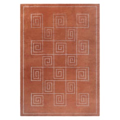 Alfombra contemporánea naranja de llave griega tibetana hecha a mano por Doris Leslie Blau