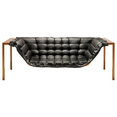Contemporary Orbital Two-Seat Sofa with Leather Upholstery