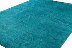 Contemporary Organic Aqua Blue Textured Area Rug Trintinara by Joseph Carini