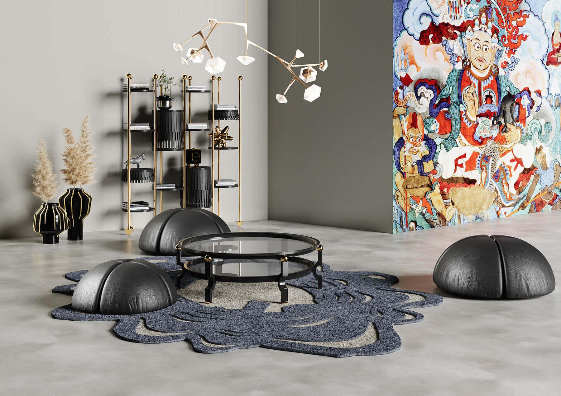 21st Century Contemporary Organic Design Blauer & Grauer Teppich Handgetuftete Wolle (Moderne) im Angebot