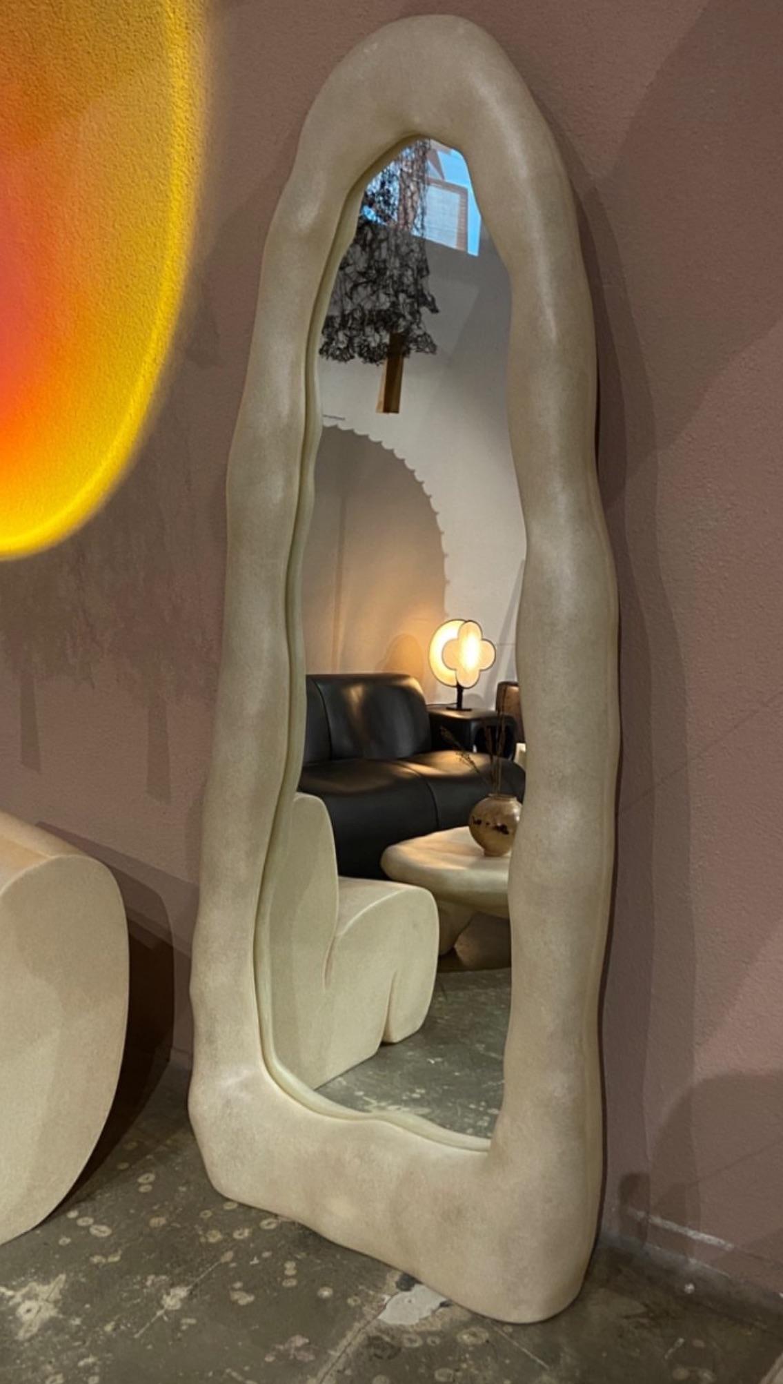 Contemporary Organic Form Natural Beige Fiberglass and Glass Mirror by kar For Sale 5