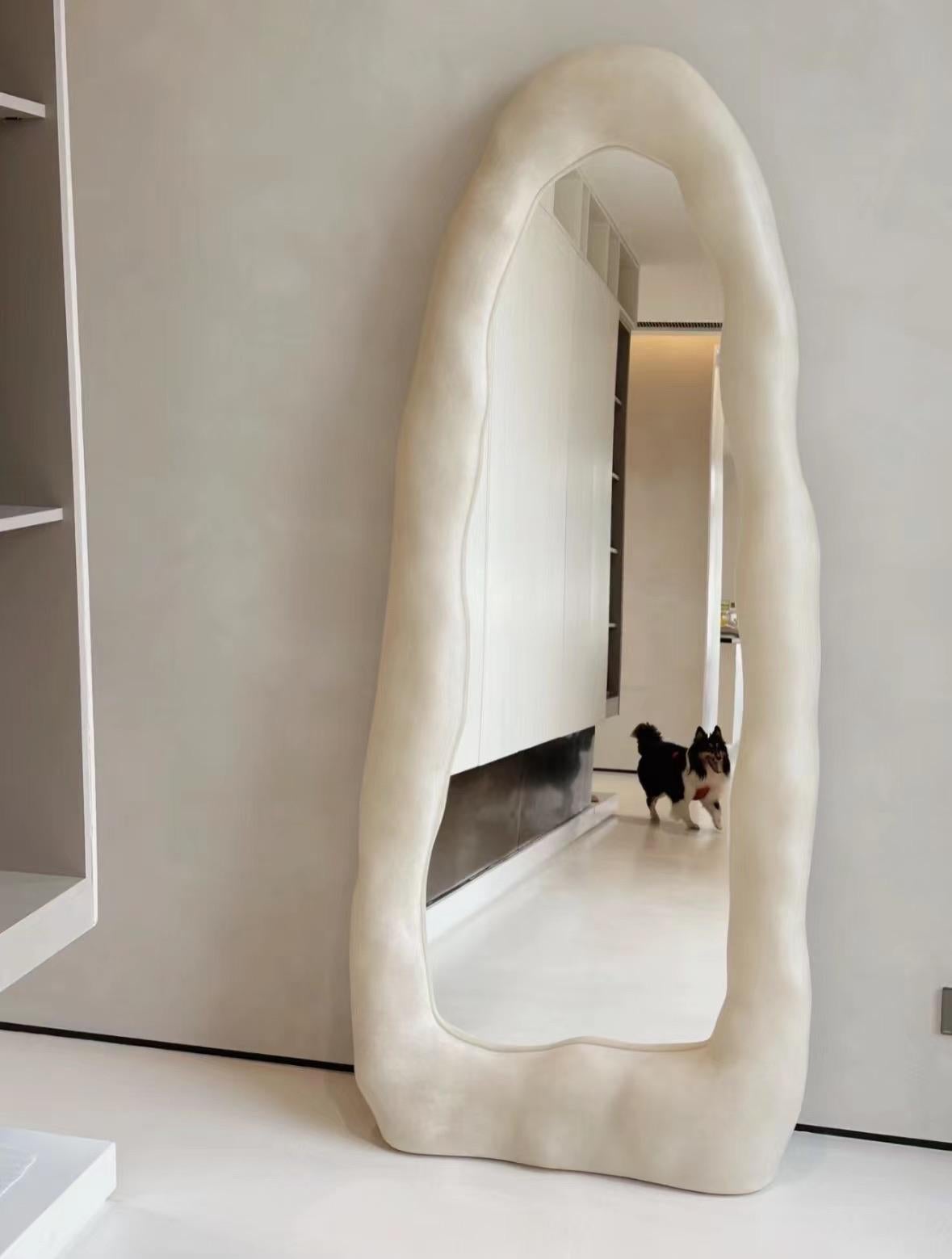 Contemporary Organic Form Natural Beige Fiberglass and Glass Mirror by kar For Sale 7