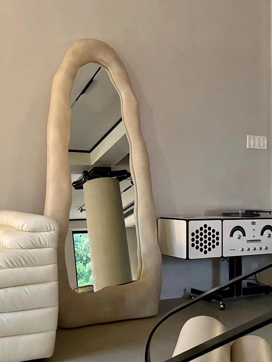 Contemporary Organic Form Natural Beige Fiberglass and Glass Mirror by kar For Sale 2