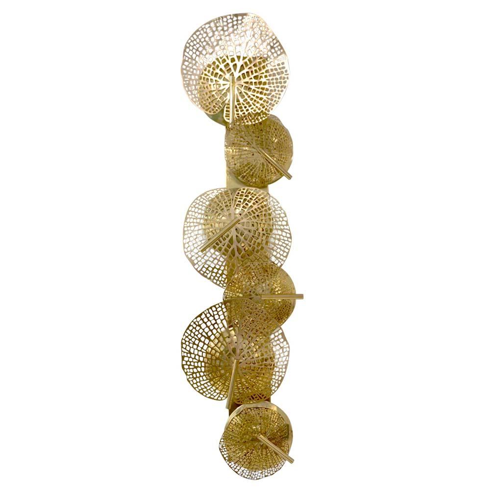 Paire d'appliques contemporaines à feuilles en laiton perforé Organic Italian Art Design en vente 5