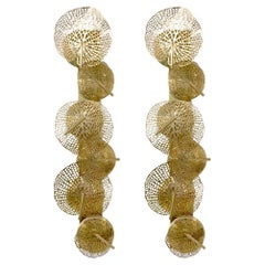 Contemporary Organic Italian Art Design Pair of Perforated Brass Leaf Sconces
