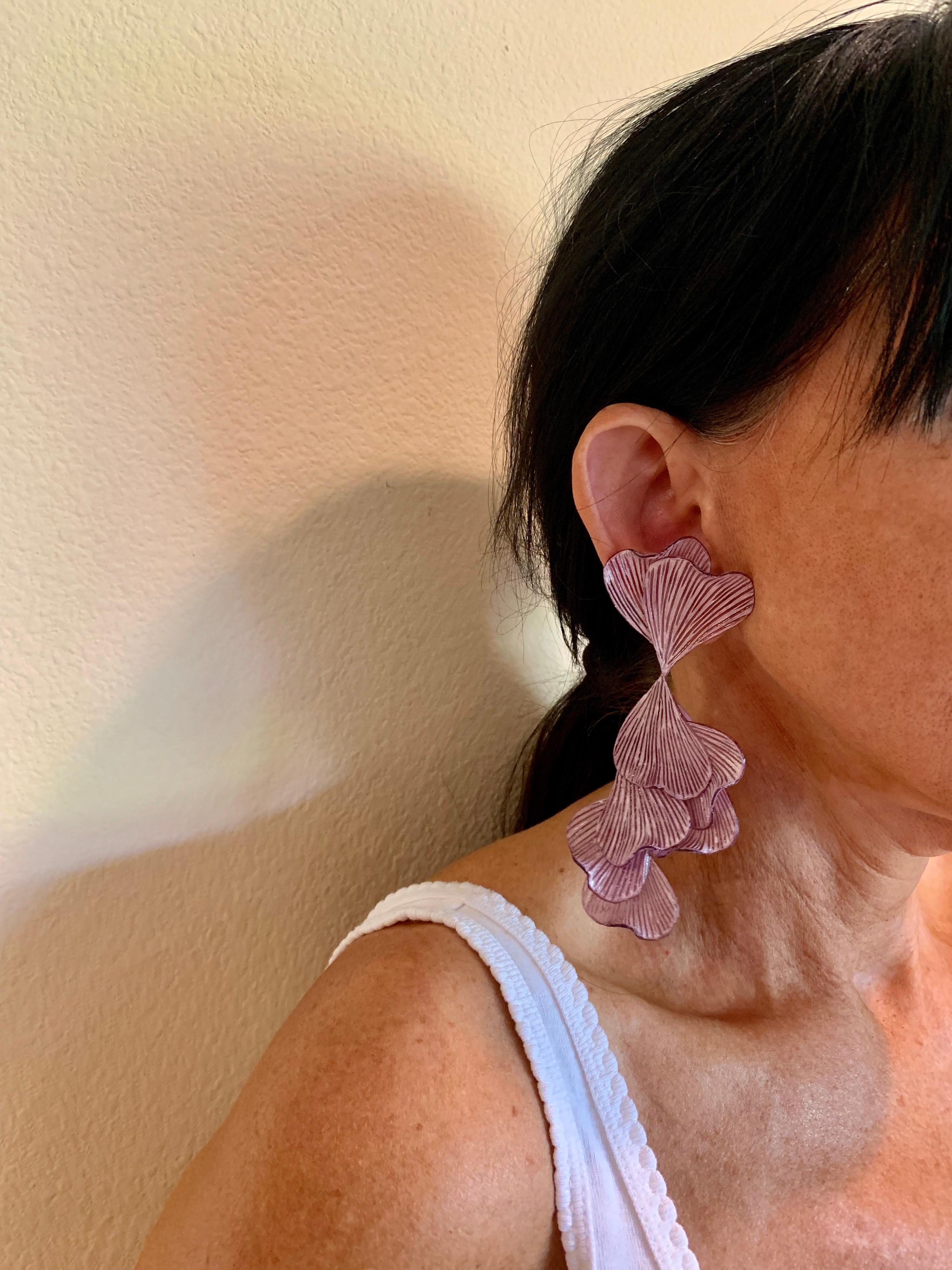 Contemporary Organic Lavender Architectural Statement Earrings  In New Condition In Palm Springs, CA