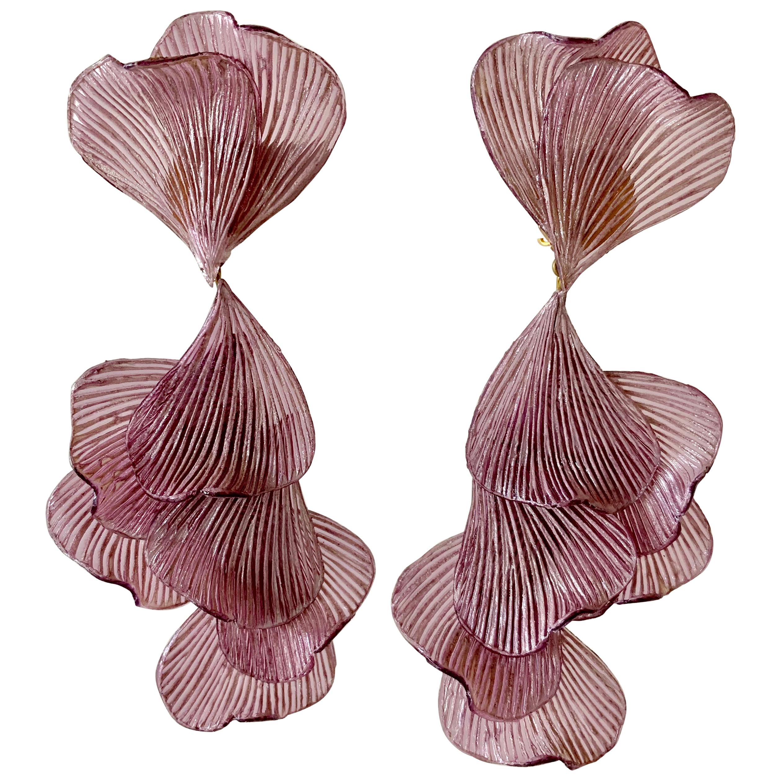 Contemporary Organic Lavender Architectural Statement Earrings 