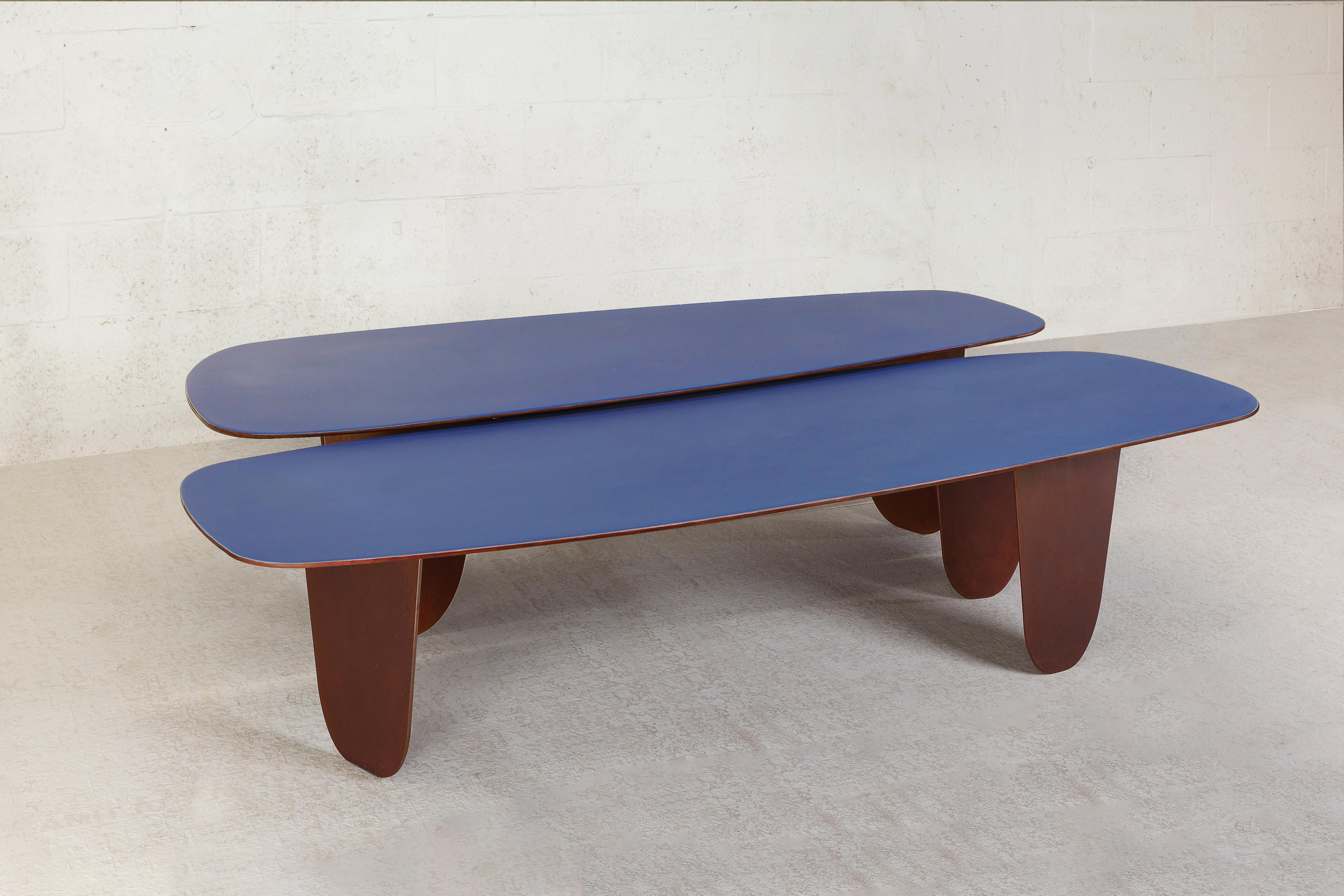 American Contemporary Organic Minimalist Steel and Resin Low Tables by Vivian Carbonell For Sale