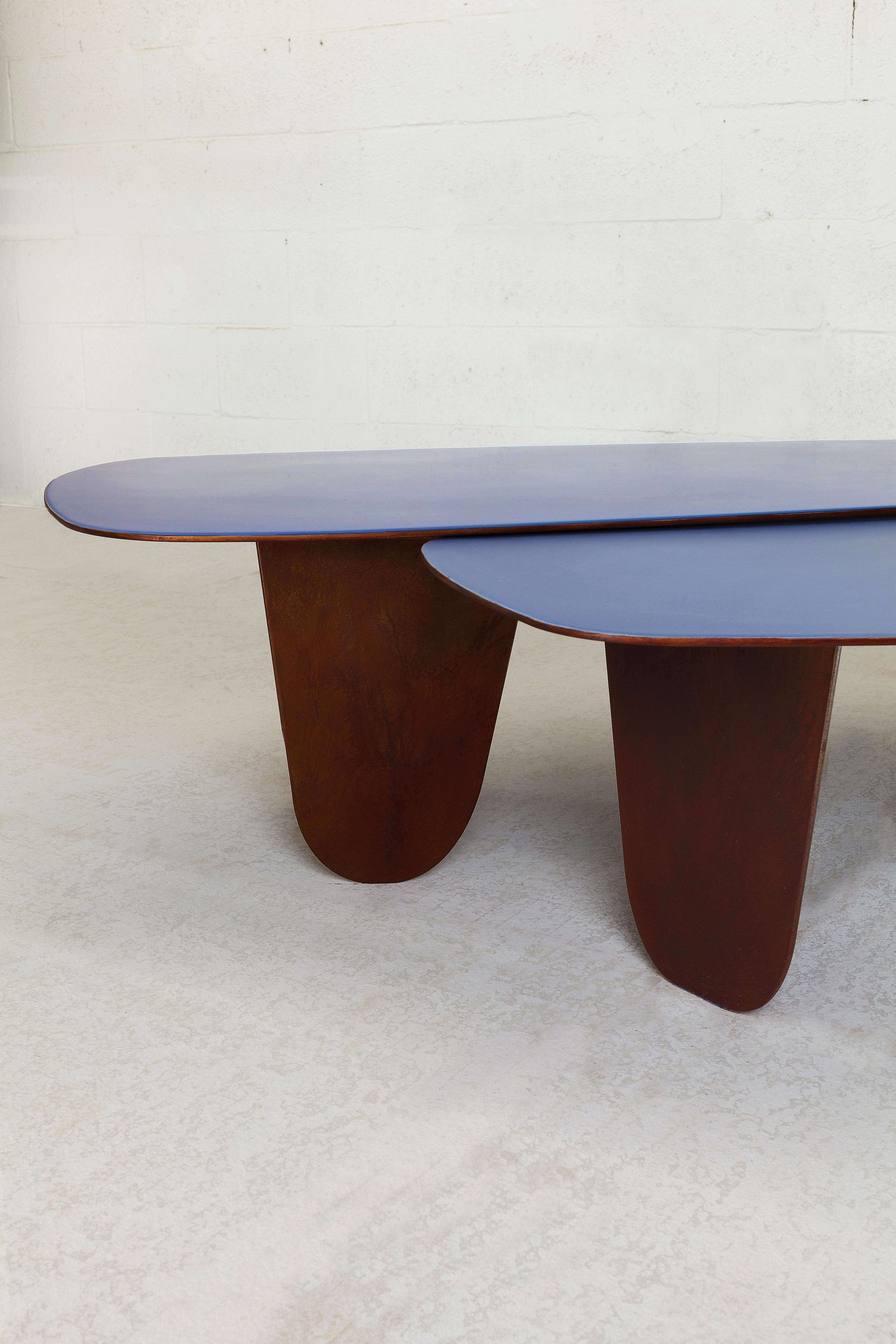 Contemporary Organic Minimalist Steel and Resin Low Tables by Vivian Carbonell For Sale 2