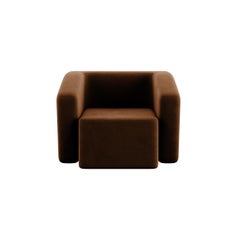 Contemporary Organic Modern Armchair Upholstered in Brown Burgundy Velvet