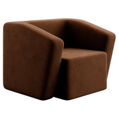 Contemporary Organic Modern Armchair Upholstered in Brown Burgundy Velvet