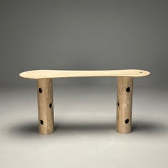 Contemporary, Organic Modern, Console Table, Double Pedestal, Beige Marble
