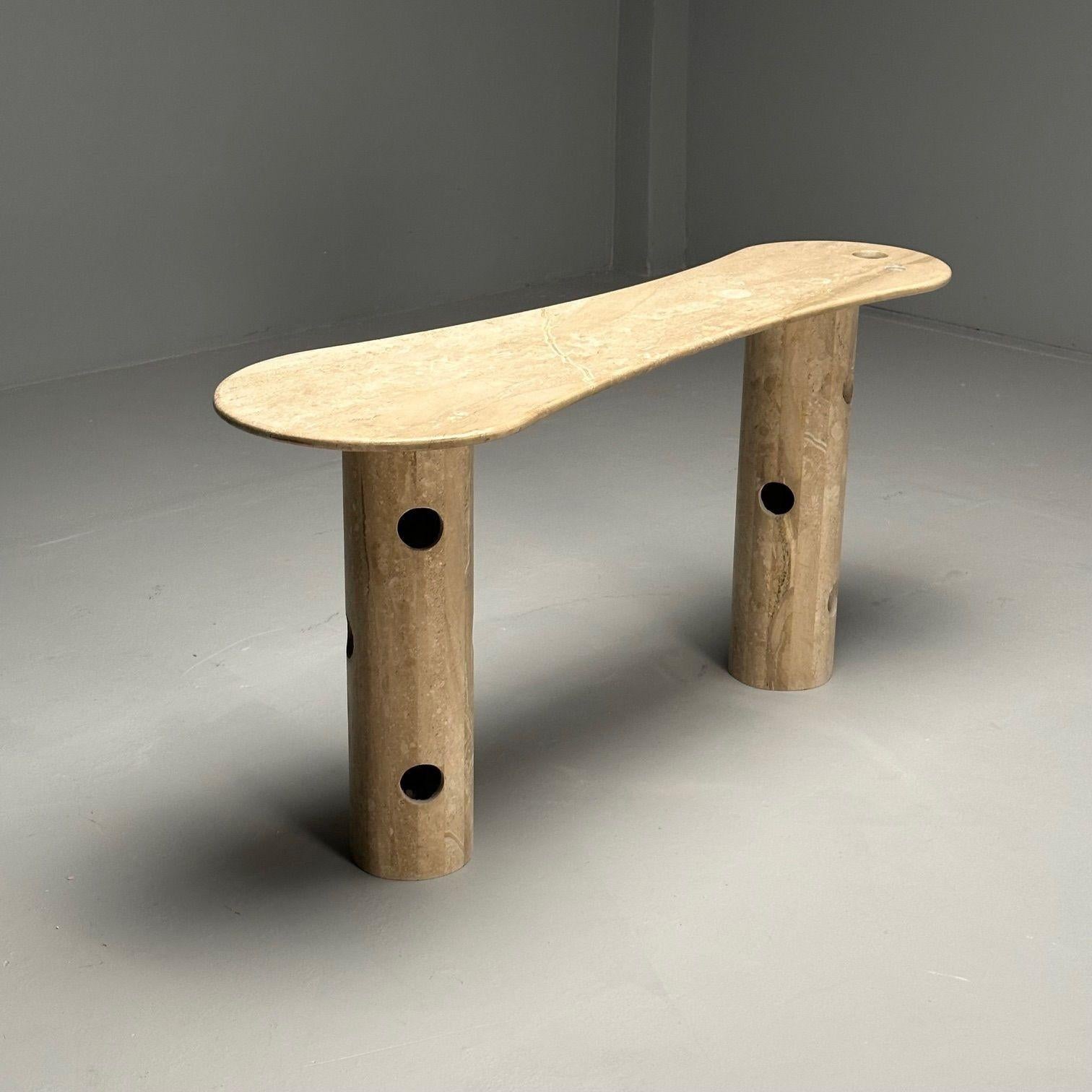Italiano Contemporaneo, Organico Moderno, Tavolo Consolle, Doppio Piedistallo, Marmo Beige in vendita