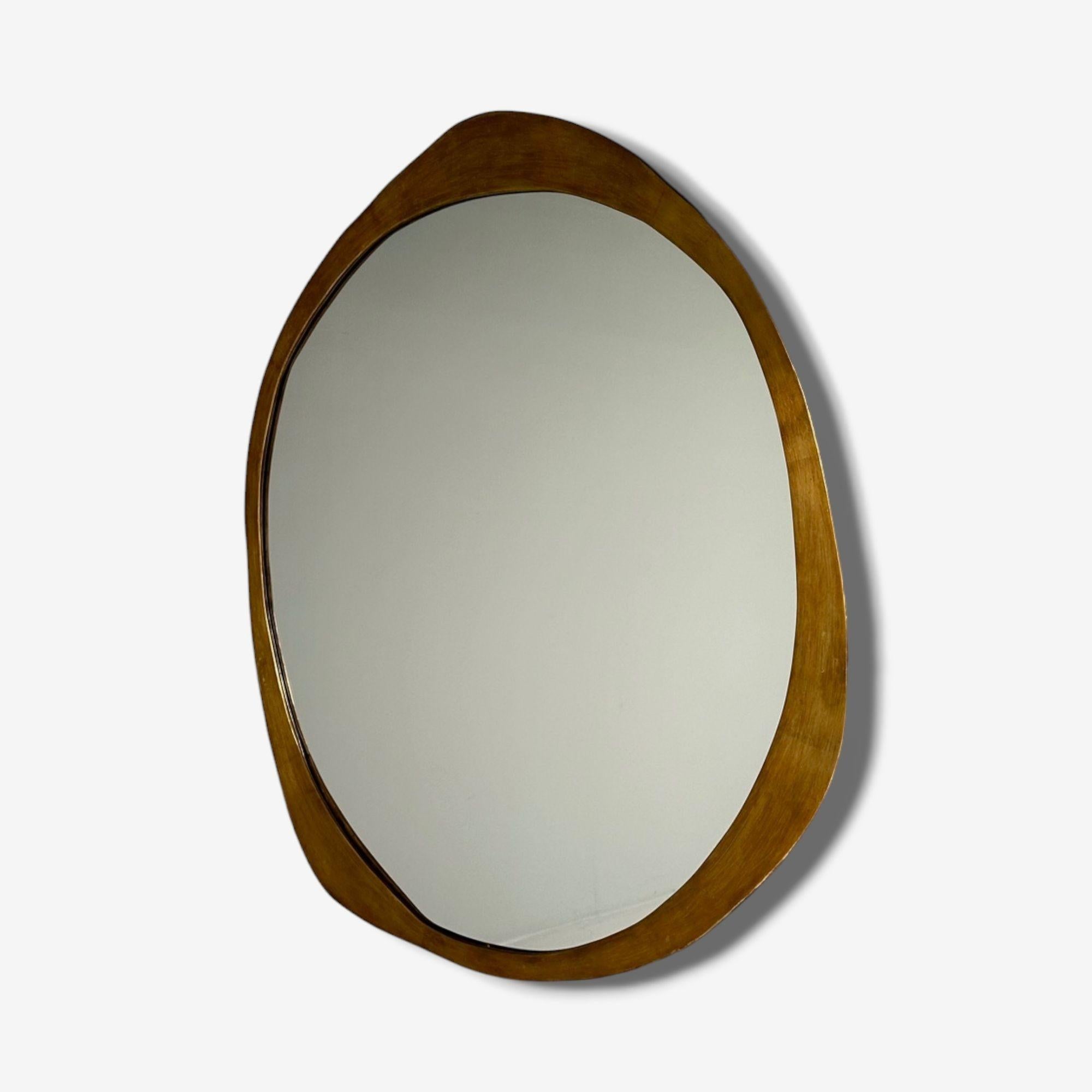 Italian Contemporary, Organic Modern, Freeform Wall Mirror, Brass, 21st C. For Sale