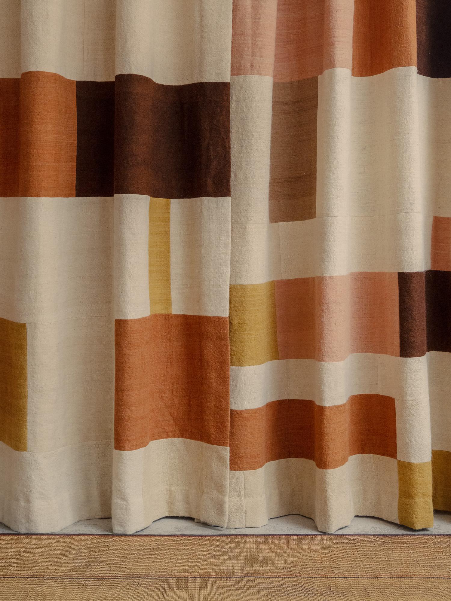 Contemporary Organic Modern Moroccan Handmade Patchwork Wool Curtains In New Condition For Sale In Marseille, FR