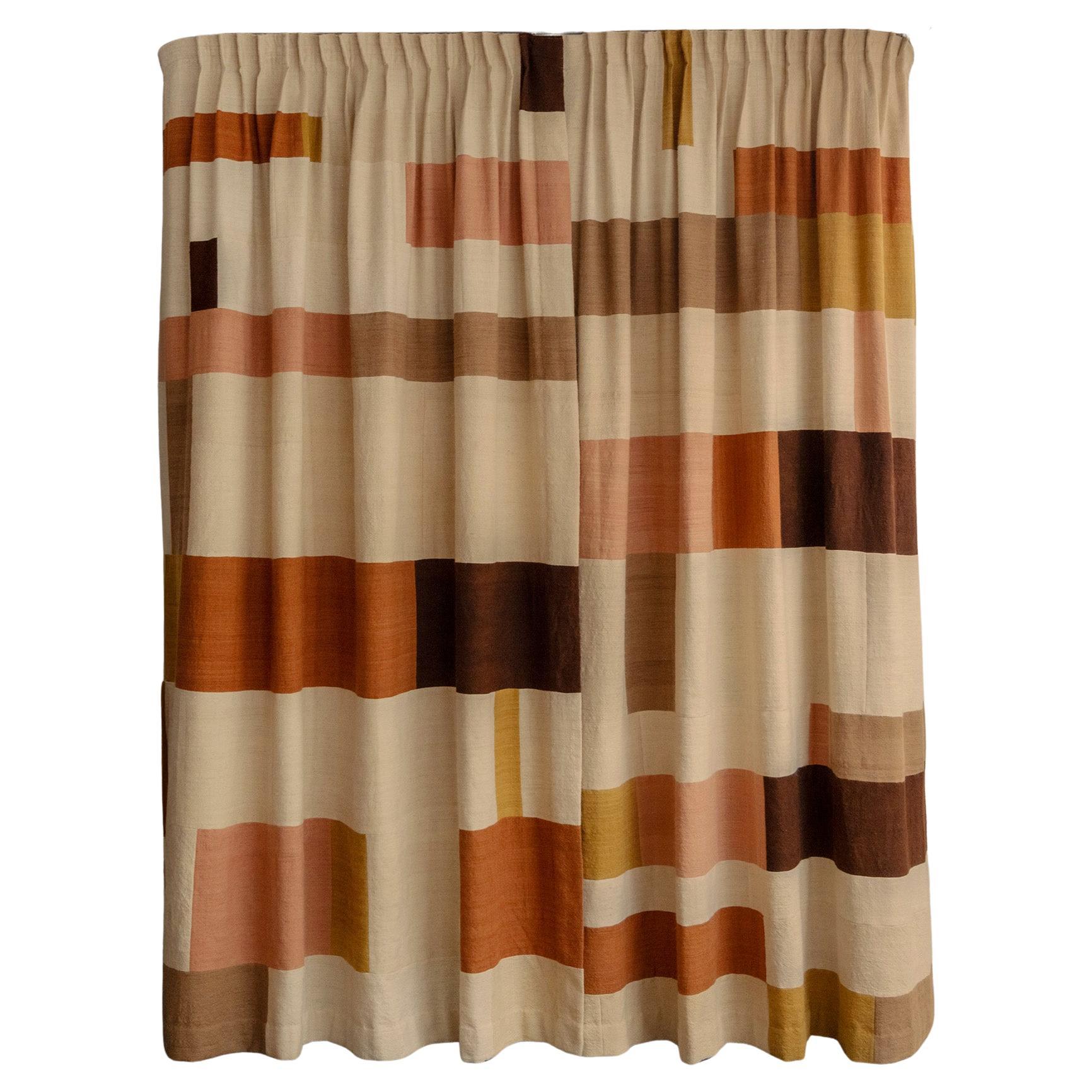 Contemporary Organic Modern Moroccan Handmade Patchwork Wool Curtains For Sale