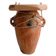 Contemporary Organic Modern Moroccan Handmade Terracotta Ceramic Wood Side Table