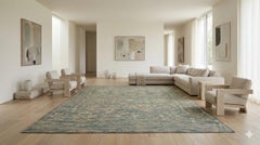Contemporary Organic Modern Wool Rug, 12 ft × 15 ft , Teal and Sand