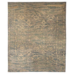 Moderner Bio-Wollteppich, 12 ft × 15 ft, Teal und Sand