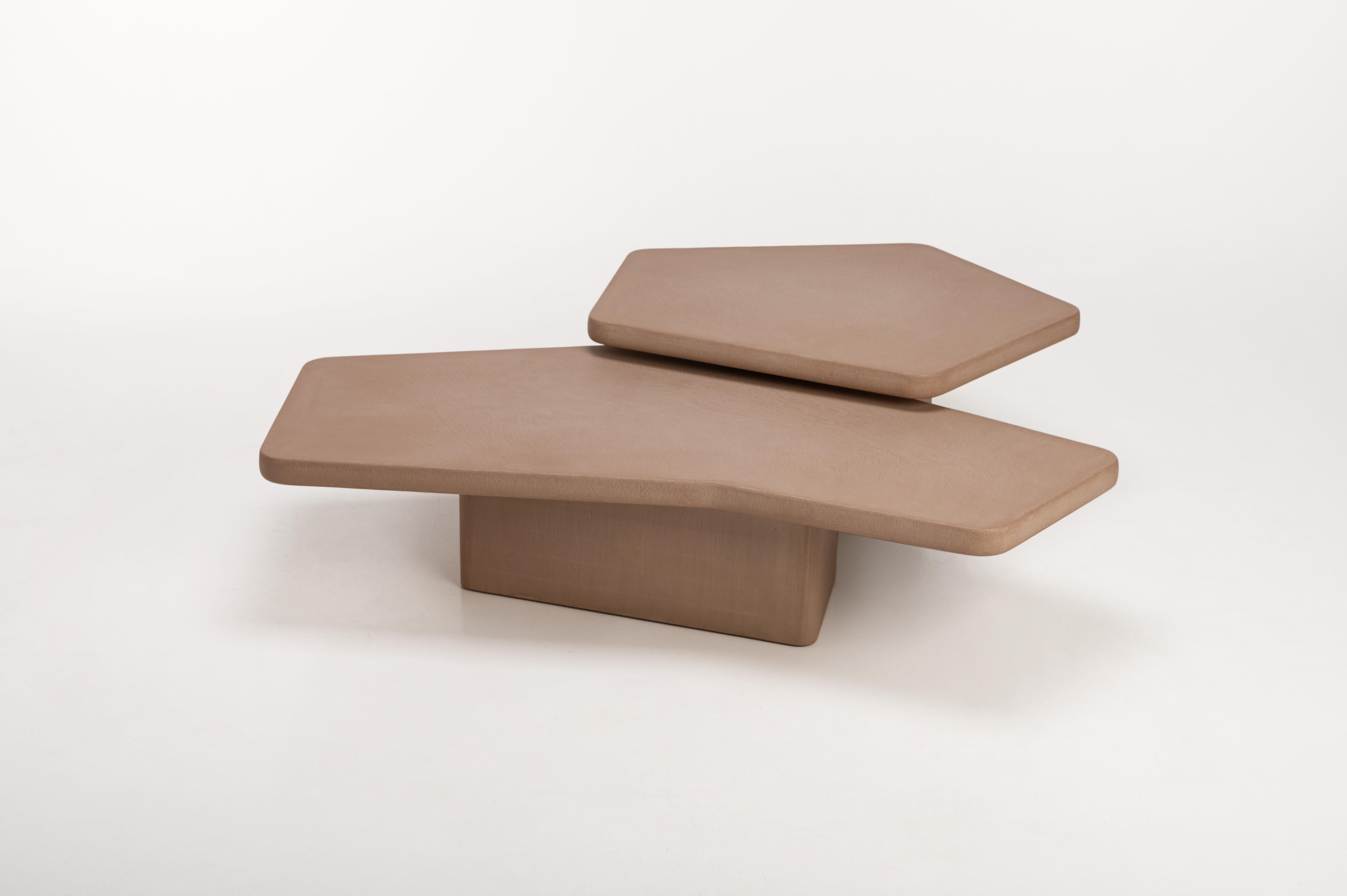 Contemporary Organic Natural Plaster Coffee Table Set by Isabelle Beaumont For Sale 3