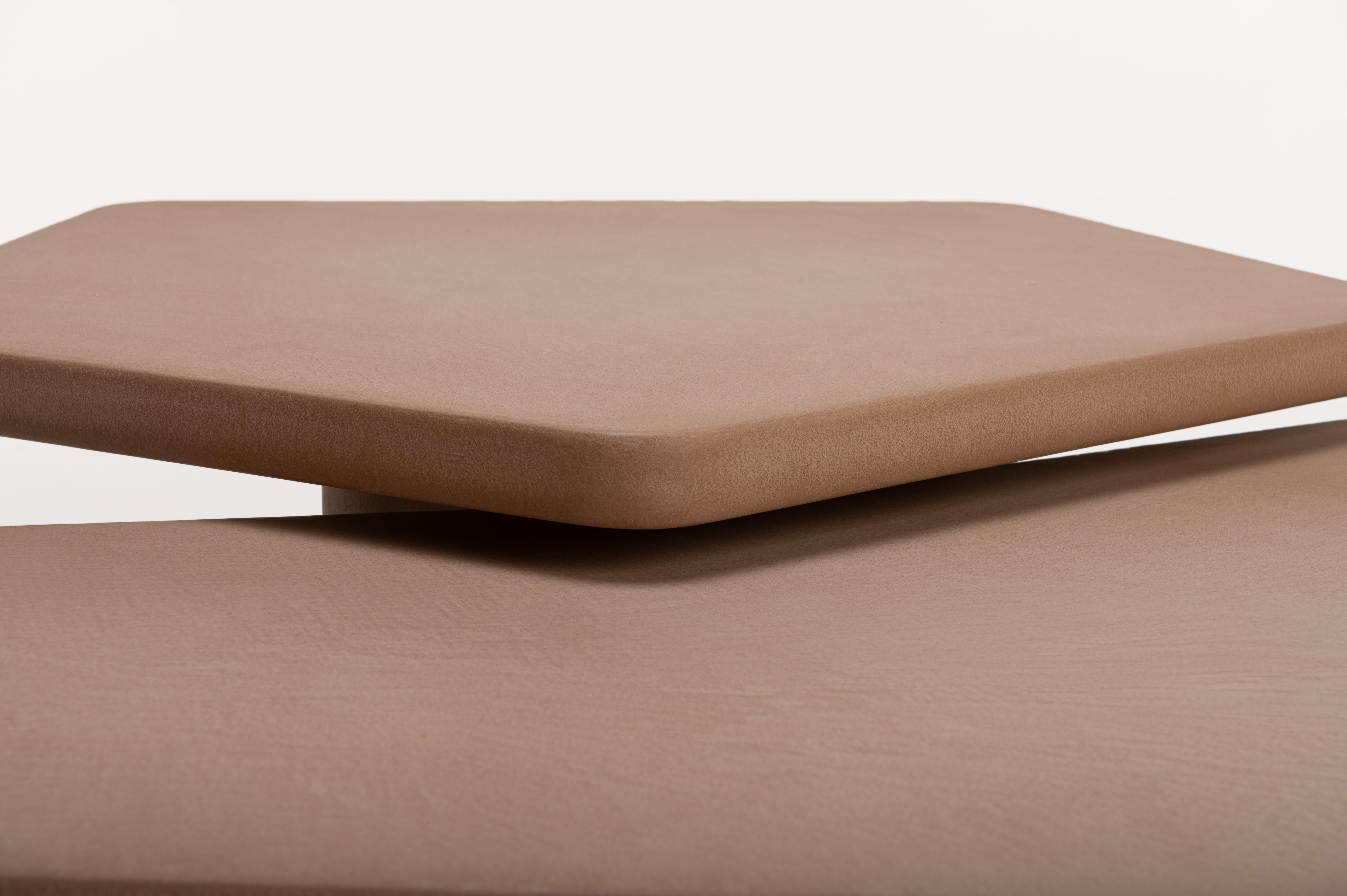 Contemporary Organic Natural Plaster Coffee Table Set by Isabelle Beaumont For Sale 1