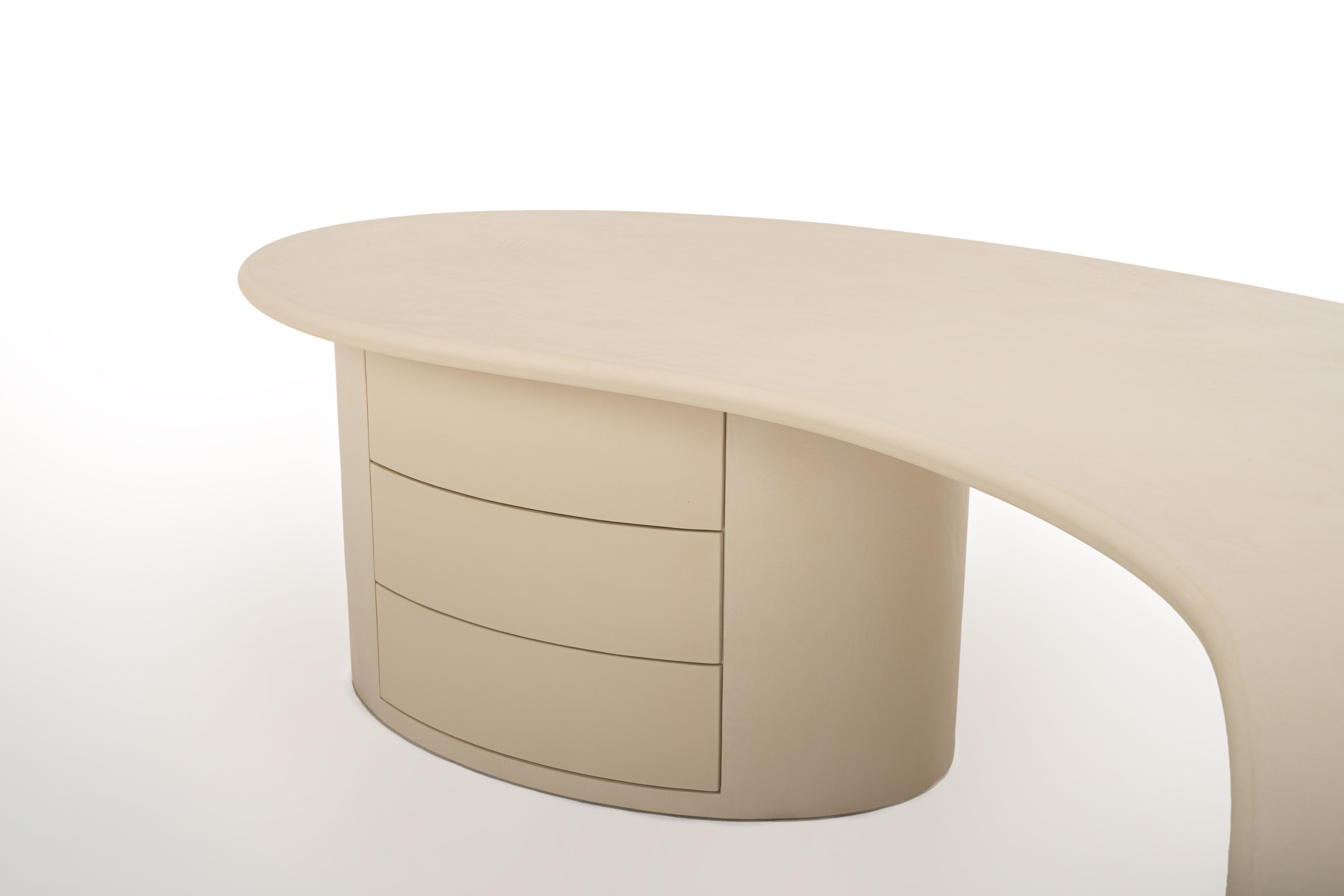 Bureau contemporain en plâtre naturel organique 285cm par Isabelle Beaumont en vente 3