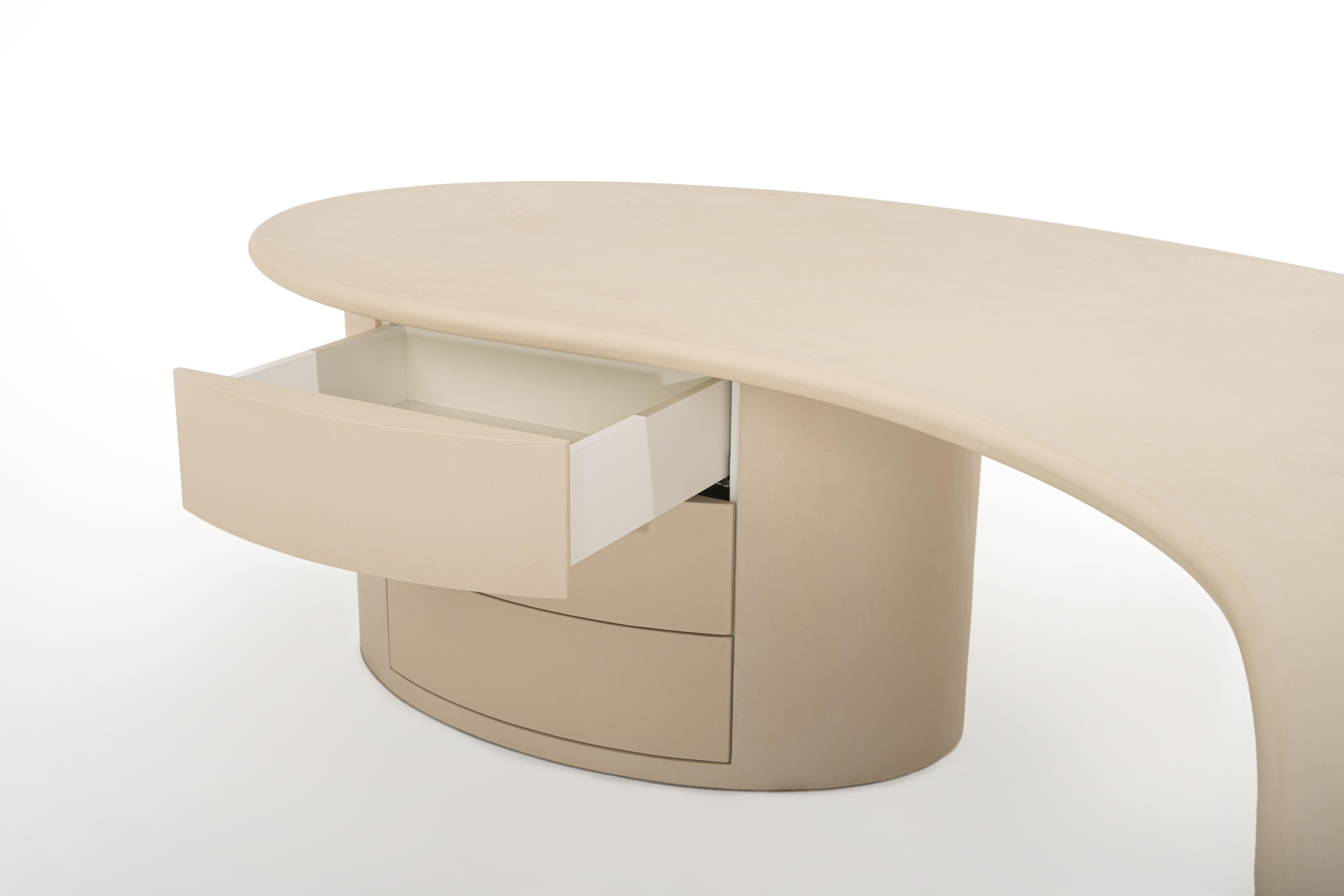 Bureau contemporain en plâtre naturel organique 285cm par Isabelle Beaumont en vente 4