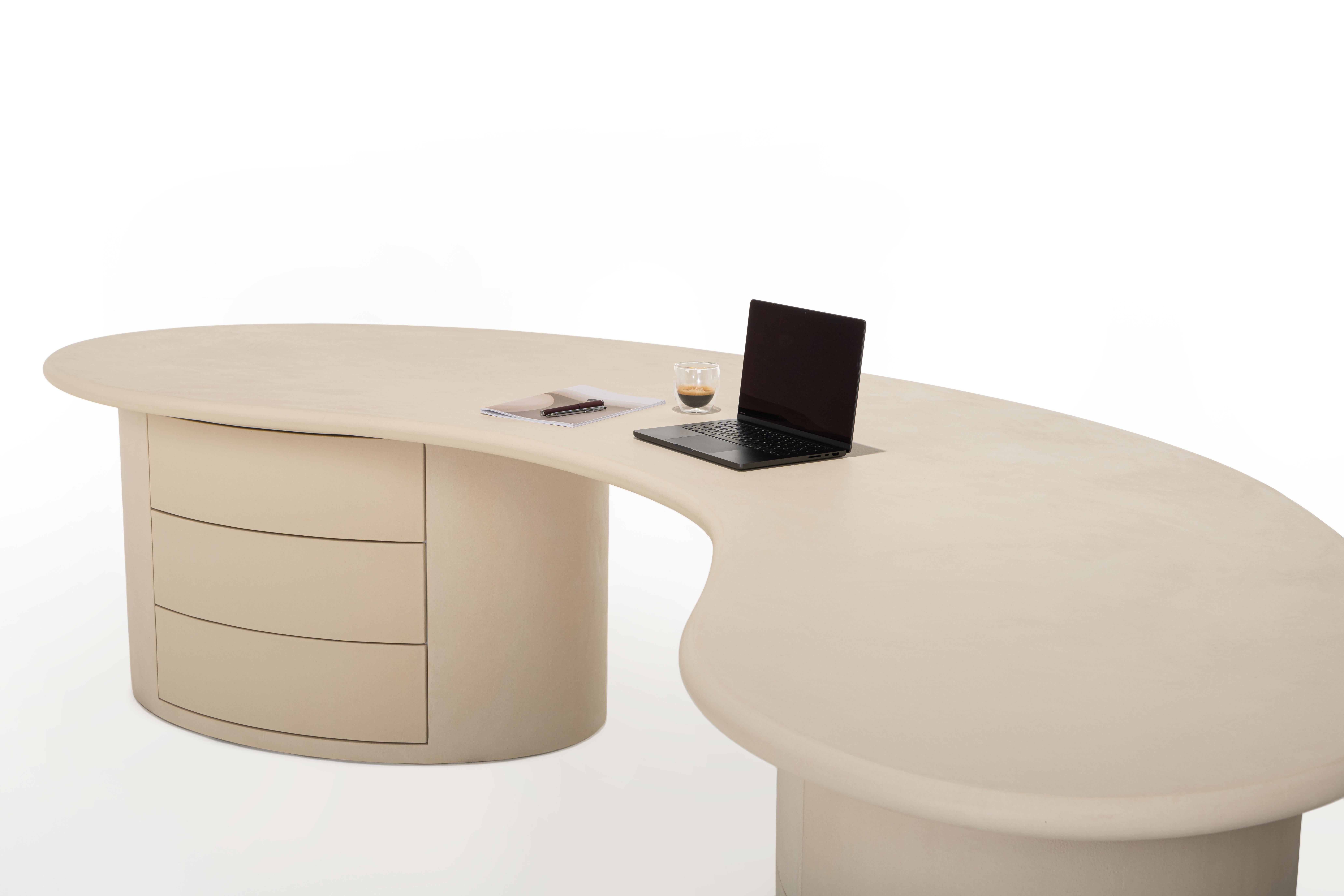 Bureau contemporain en plâtre naturel organique 285cm par Isabelle Beaumont en vente 5