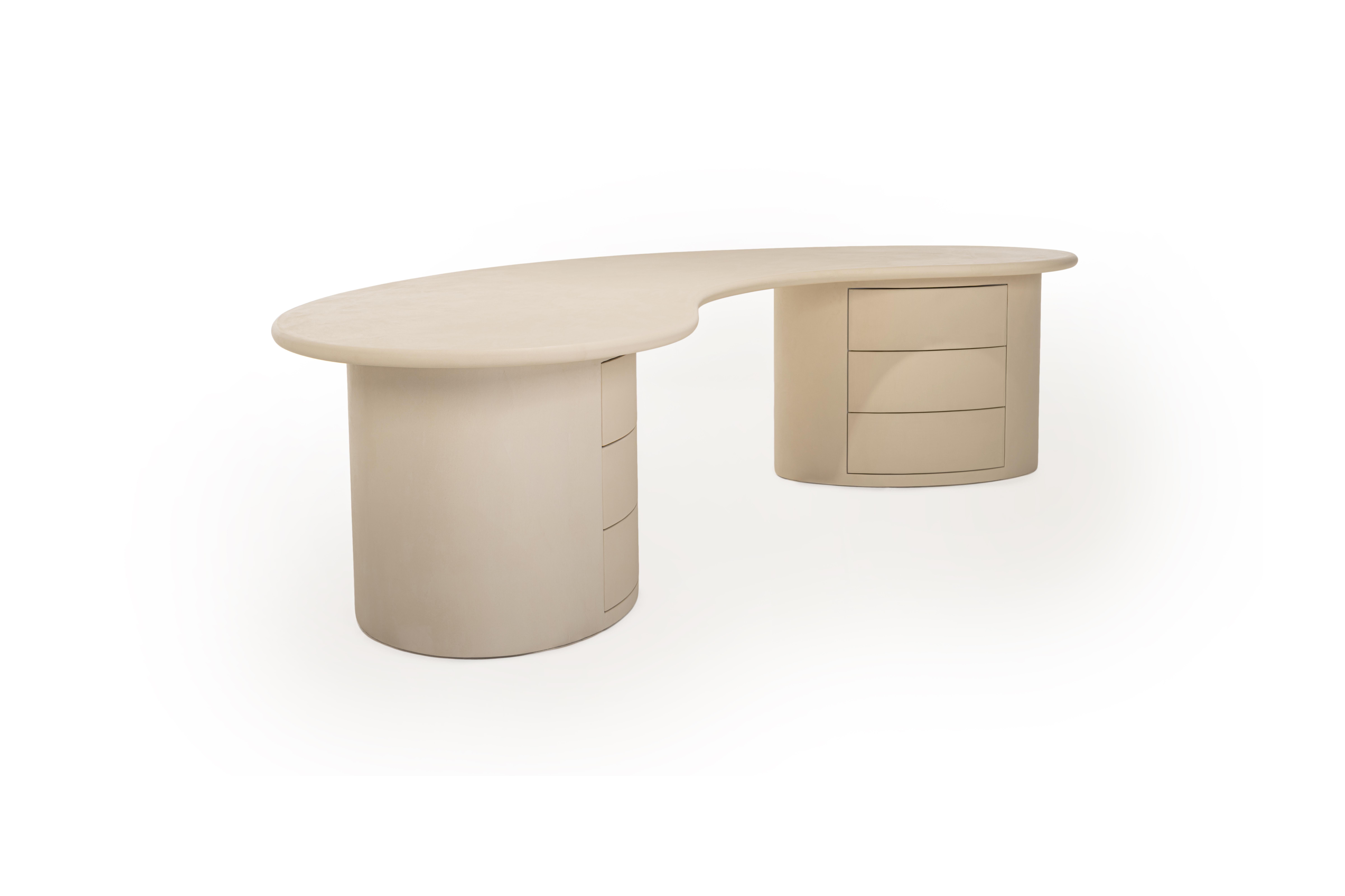 Minimaliste Bureau contemporain en plâtre naturel organique 285cm par Isabelle Beaumont en vente