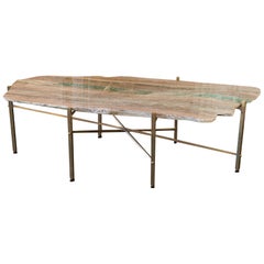 Contemporary Organic Shape Onyx Coffee Table, Steel and Brass Base, Italy, 2019