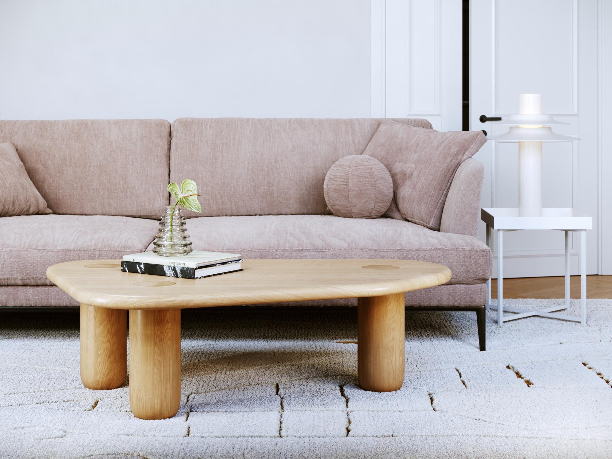 Organic Modern Contemporary Organic Solid Oak Coffee Table in Natural Finish For Sale