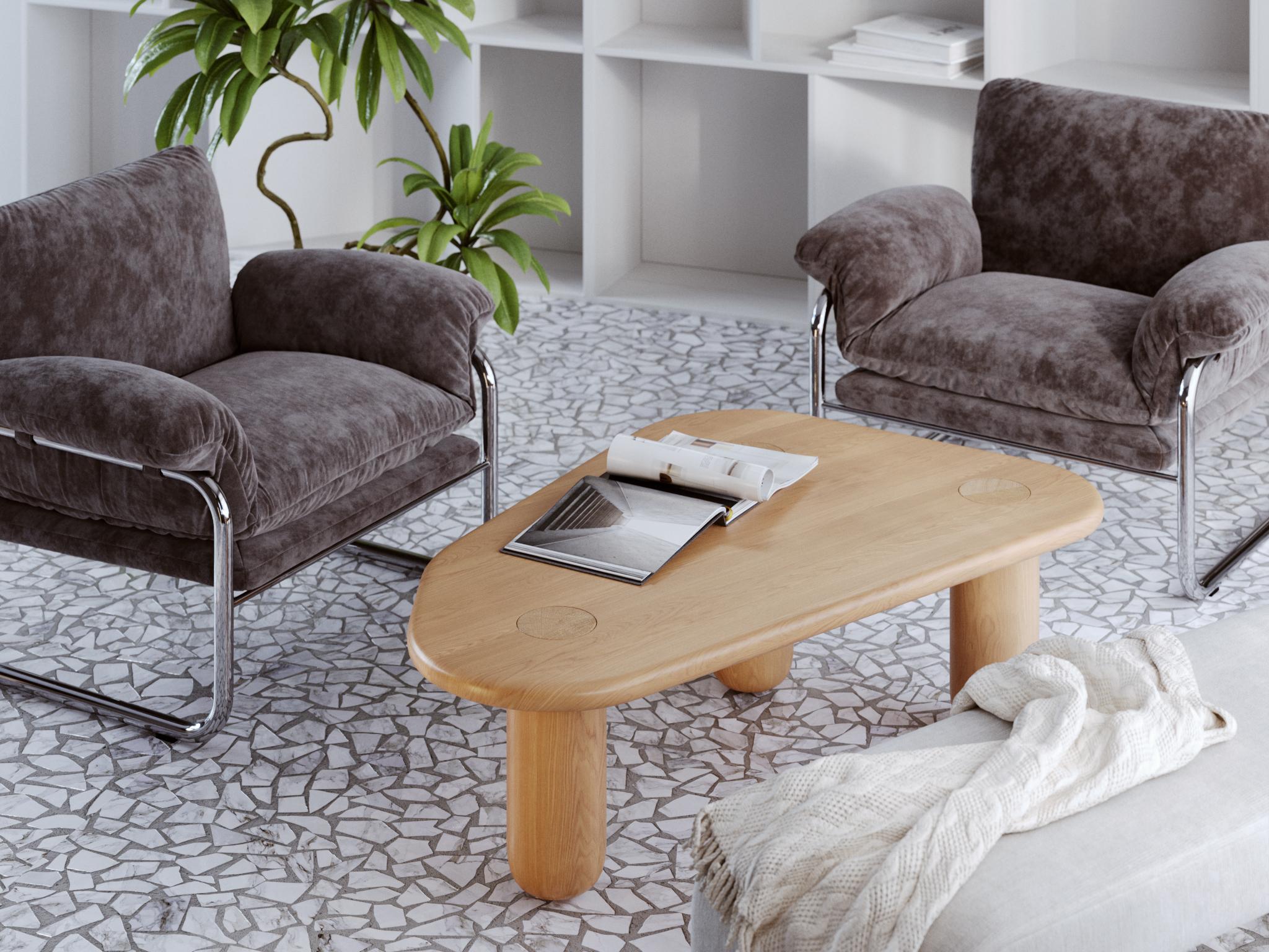 Moldovan Contemporary Organic Solid Oak Coffee Table in Natural Finish For Sale
